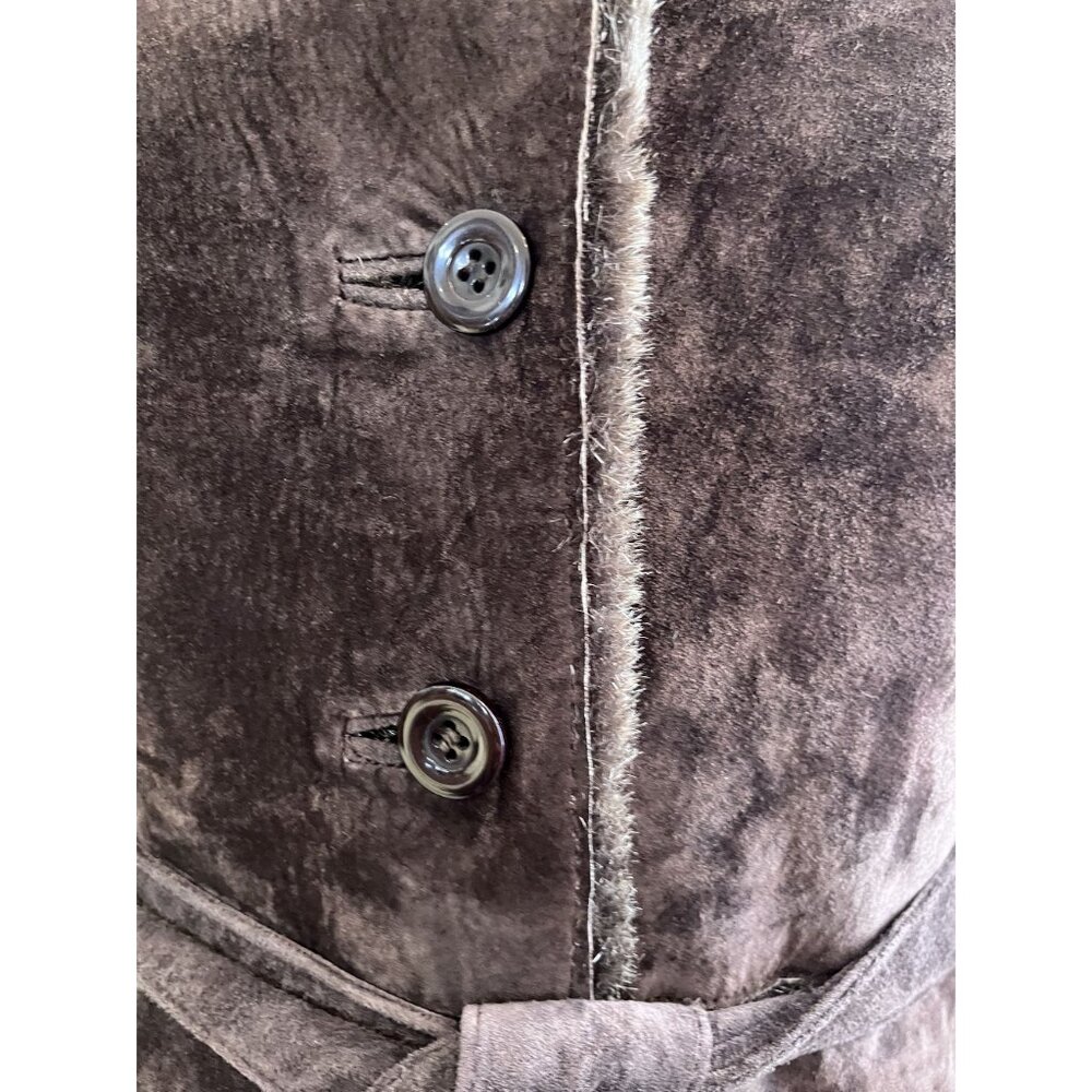 Y2K Brown Suede Penny Lane Coat Faux Sherpa Lining Fur Collar & Cuffs - Picture 8 of 12
